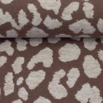 Preview: Jacquard-Jersey Ottoman Emily mit naturweißem Leo auf Taupe